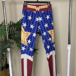 Wonder Woman Leggings | Red White Blue Star Print Athletic Costume Leggings